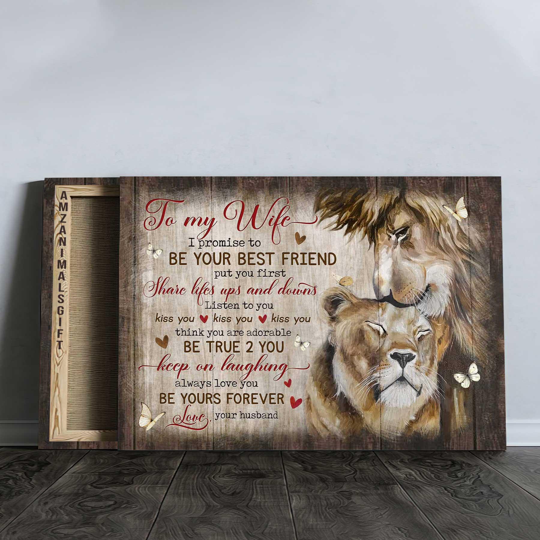 Couple Premium Wrapped Landscape Canvas - To My Wife, Lion Drawing, I Promise To Be Your Best Friend - Perfect Gift For Couple, Spouse - Image 2