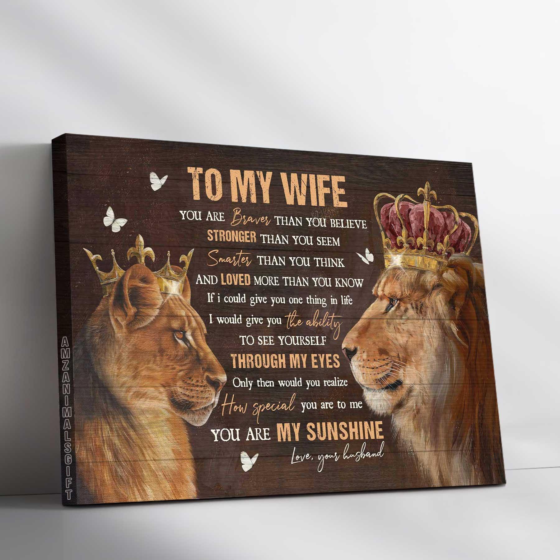 Couple Premium Wrapped Landscape Canvas - To My Wife, Lion King, Lion Queen, You Are My Sunshine, Valentine's Day Gift - Gift For Wife, Lovers