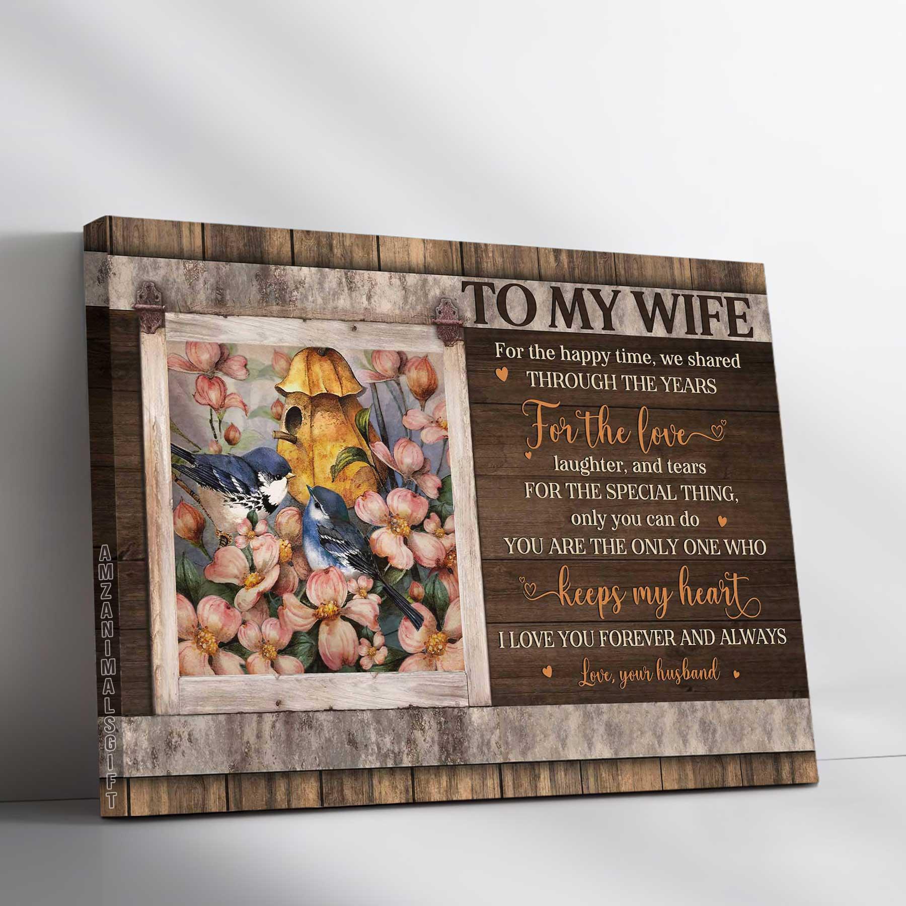 Couple Premium Wrapped Landscape Canvas - To My Wife, Vintage Flower, Couple Bird, I Love You Forever And Always - Perfect Gift For Wife, Couple, Spouse