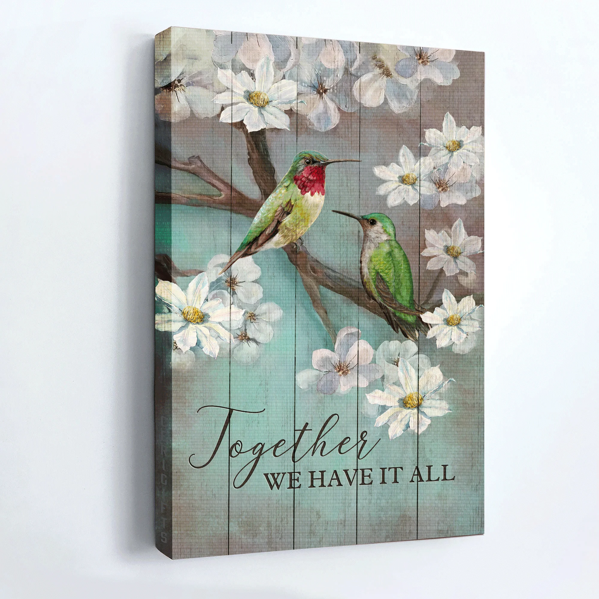 Couple Premium Wrapped Portrait Canvas - Hummingbird Couple, White Flower, Together We Have It All - Perfect Gift For Couple, Lovers, Partners