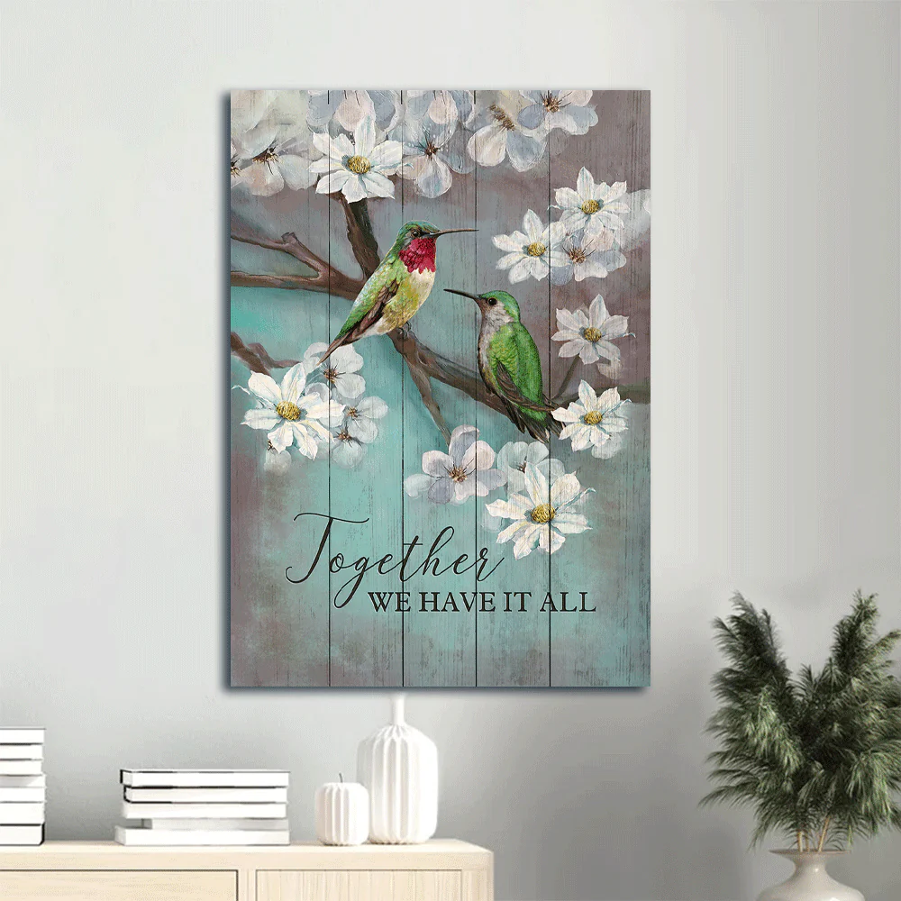 Couple Premium Wrapped Portrait Canvas - Hummingbird Couple, White Flower, Together We Have It All - Perfect Gift For Couple, Lovers, Partners - Image 3