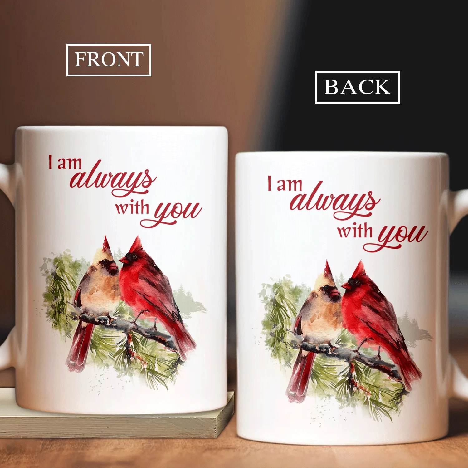 Couple White Mug - Cardinal painting, Cardinal couple, Vintage painting Mug - I am always with you - Gift For Couple