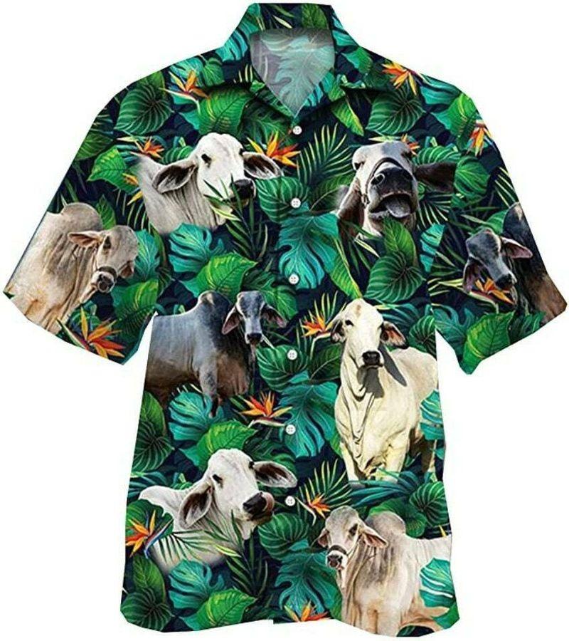 Cow Aloha Hawaiian Shirt - Brahman Cow Pattern Hawaiian Shirt, Tropical Floral Pattern Hawaiian Shirt For Men & Women, Cow Lover