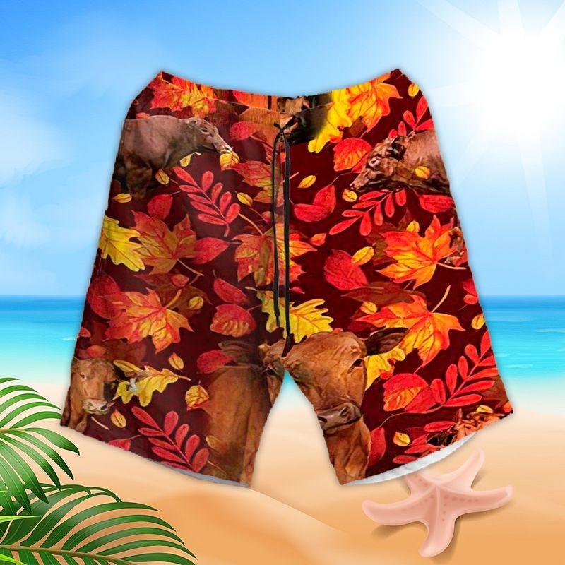 Cow Aloha Hawaiian Shirt - Brown Cow Autumn Leaves Pattern Hawaiian Shirt, Autumn Leaves Hawaiian Shirt For Men & Women, Cow Lover - Image 2