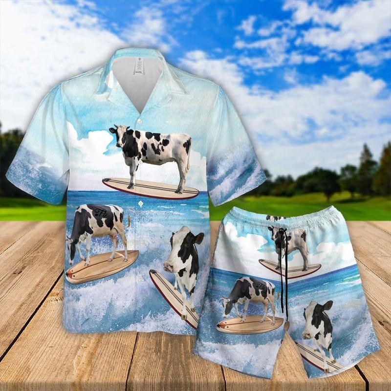Cow Aloha Hawaiian Shirt - Cow Surfing Hawaiian Shirt, Dairy Cow Beach Art Hawaiian Shirt For Men & Women, Cow Lover - Image 3