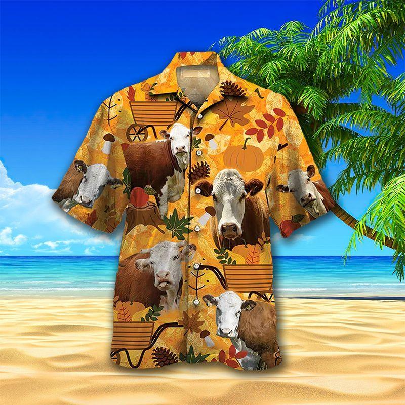 Cow Aloha Hawaiian Shirts For Summer, Autumn Pattern Hawaiian Set For Men Women, Thanksgiving Gift For Friend, Farmer, Harvest Day, Cow Lovers - Image 2
