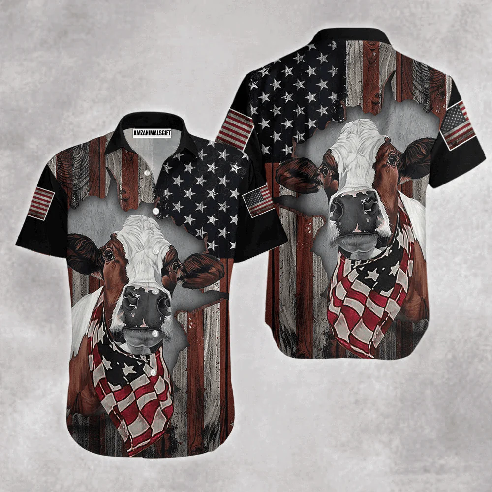 Cow American Flag Patriotic Aloha Hawaiian Shirts For Men Women, USA Flag Hawaiian Shirt, 4th July Gift For Summer, Friend, Family, Independence Day - Image 2