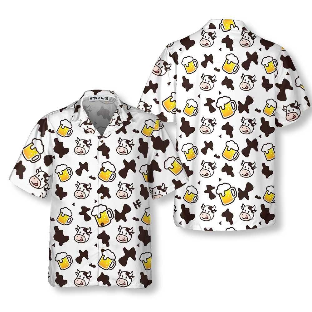 Cow Hawaiian Shirt, Cow And Beer Mug Seamless Pattern Aloha Shirt For Men Women - Perfect Gift For Cow Lovers, Husband, Boyfriend, Friend, Family,Wife