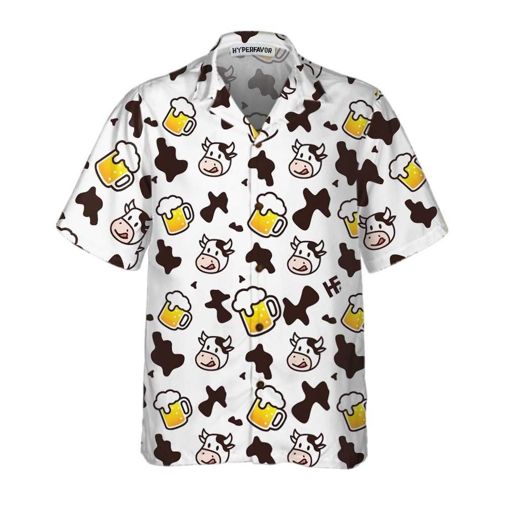 Cow Hawaiian Shirt, Cow And Beer Mug Seamless Pattern Aloha Shirt For Men Women - Perfect Gift For Cow Lovers, Husband, Boyfriend, Friend, Family,Wife - Image 3