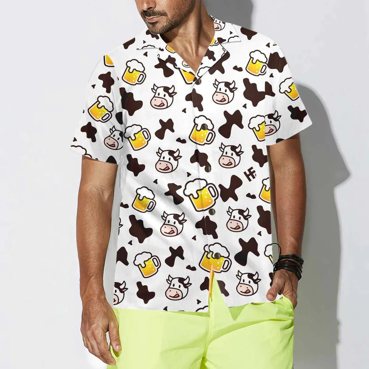 Cow Hawaiian Shirt, Cow And Beer Mug Seamless Pattern Aloha Shirt For Men Women - Perfect Gift For Cow Lovers, Husband, Boyfriend, Friend, Family,Wife - Image 4