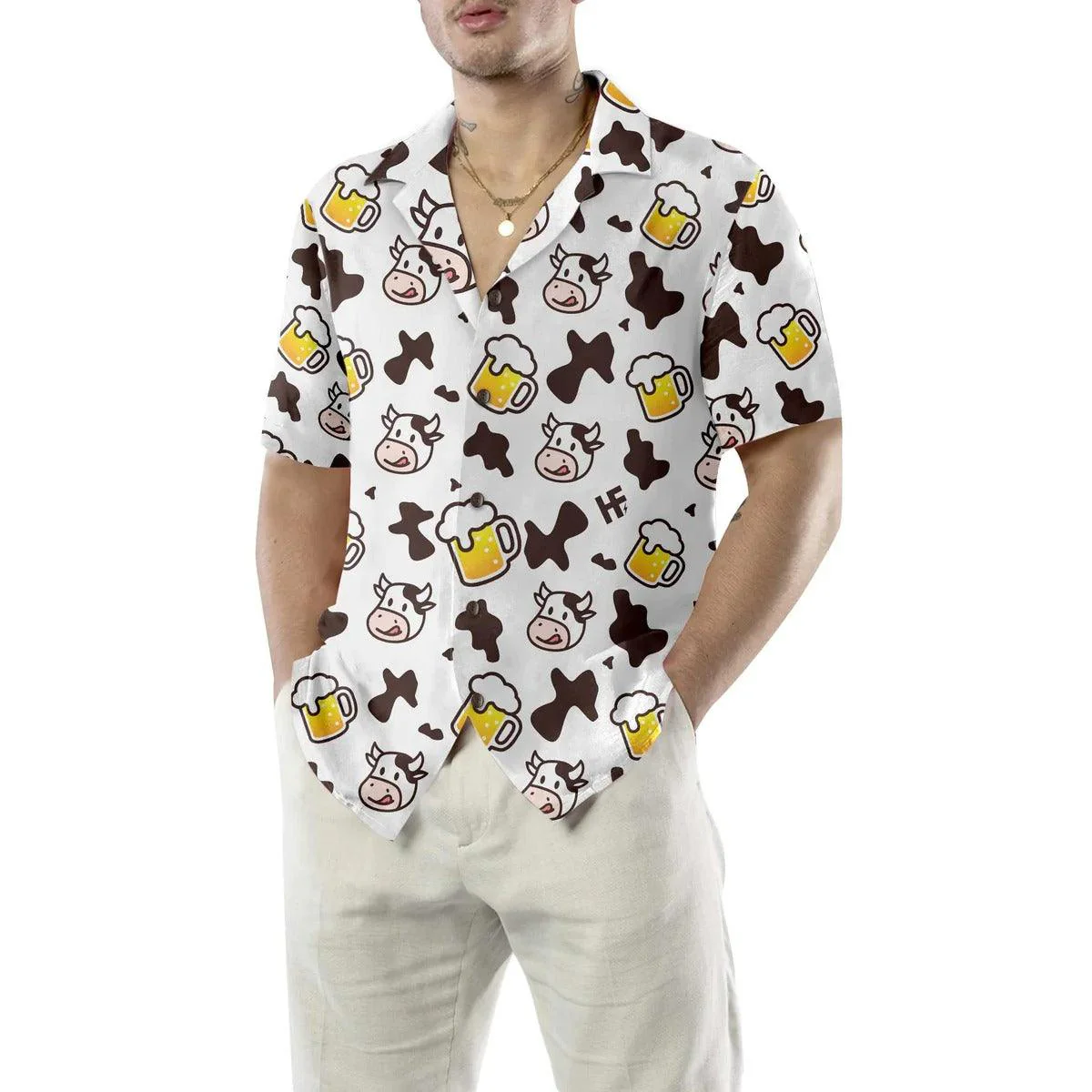Cow Hawaiian Shirt, Cow And Beer Mug Seamless Pattern Aloha Shirt For Men Women - Perfect Gift For Cow Lovers, Husband, Boyfriend, Friend, Family,Wife - Image 5