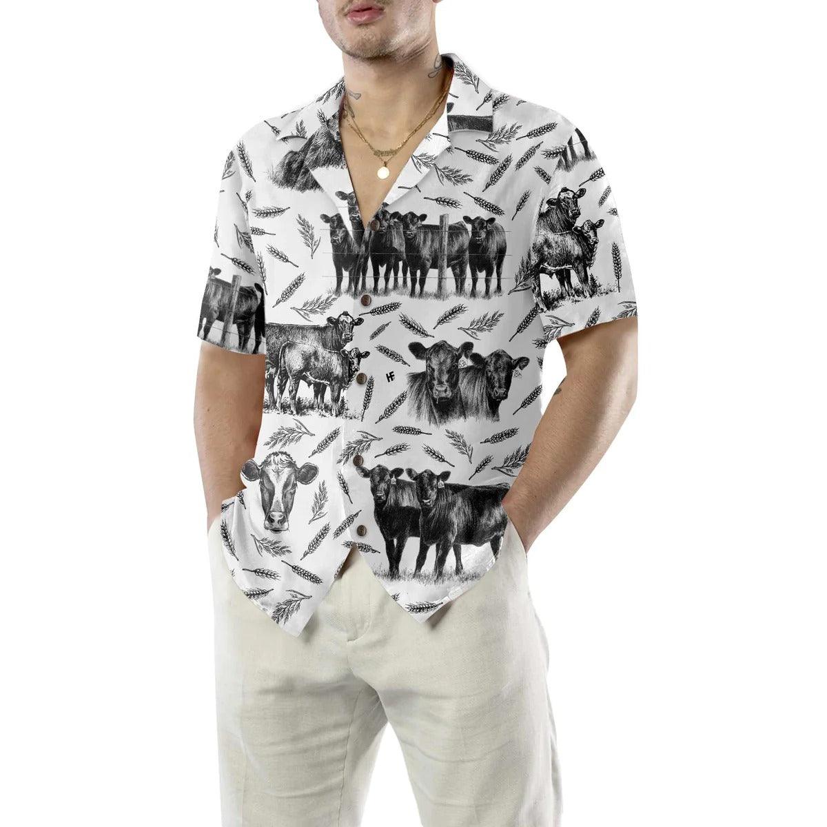 Cow Hawaiian Shirt, Monochrome Black Angus And Wheat Pattern Aloha Shirt For Men Women - Perfect Gift For Cow Lovers, Husband, Friend, Family - Image 4