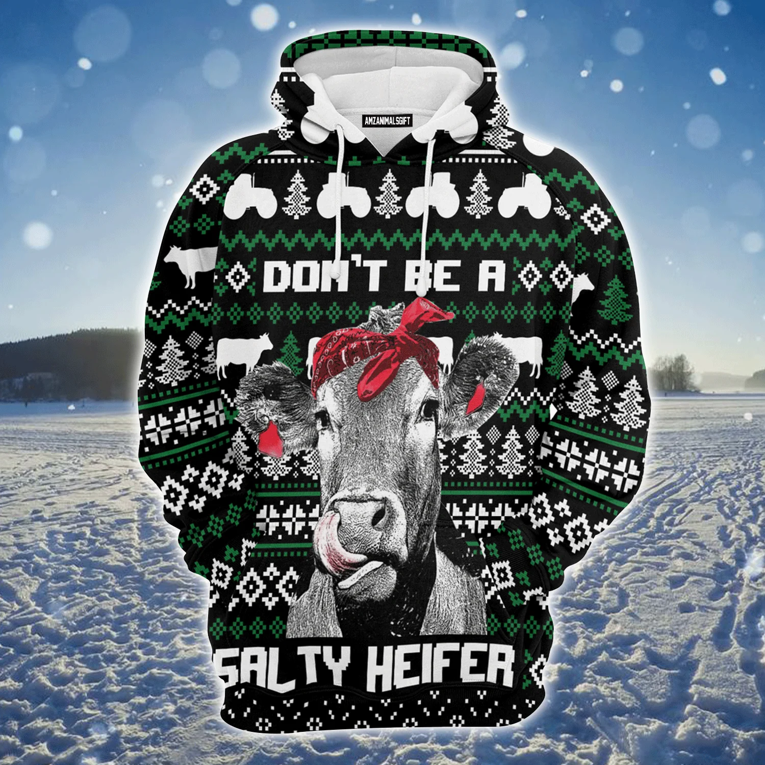 Cow Premium Christmas Hoodie, Don't Be a Salty Helfer Christmas Unisex Hoodie For Men & Women - Perfect Gift For Christmas, Cow Lover