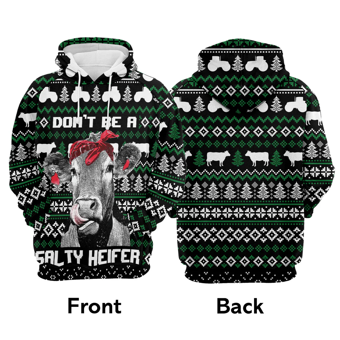 Cow Premium Christmas Hoodie, Don't Be a Salty Helfer Christmas Unisex Hoodie For Men & Women - Perfect Gift For Christmas, Cow Lover - Image 3