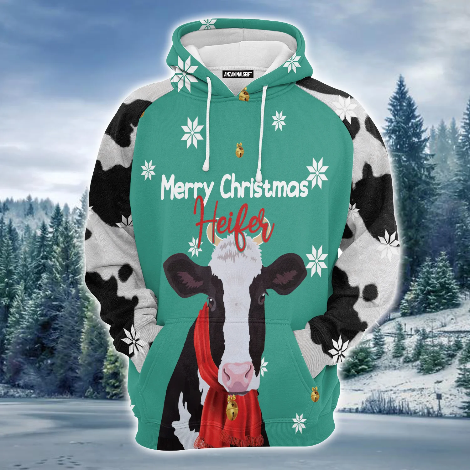 Cow Xmas Premium Christmas Hoodie, Cow Merry Christmas Heifer Unisex Hoodie For Men & Women - Perfect Gift For Christmas, Friends, Family - Image 2