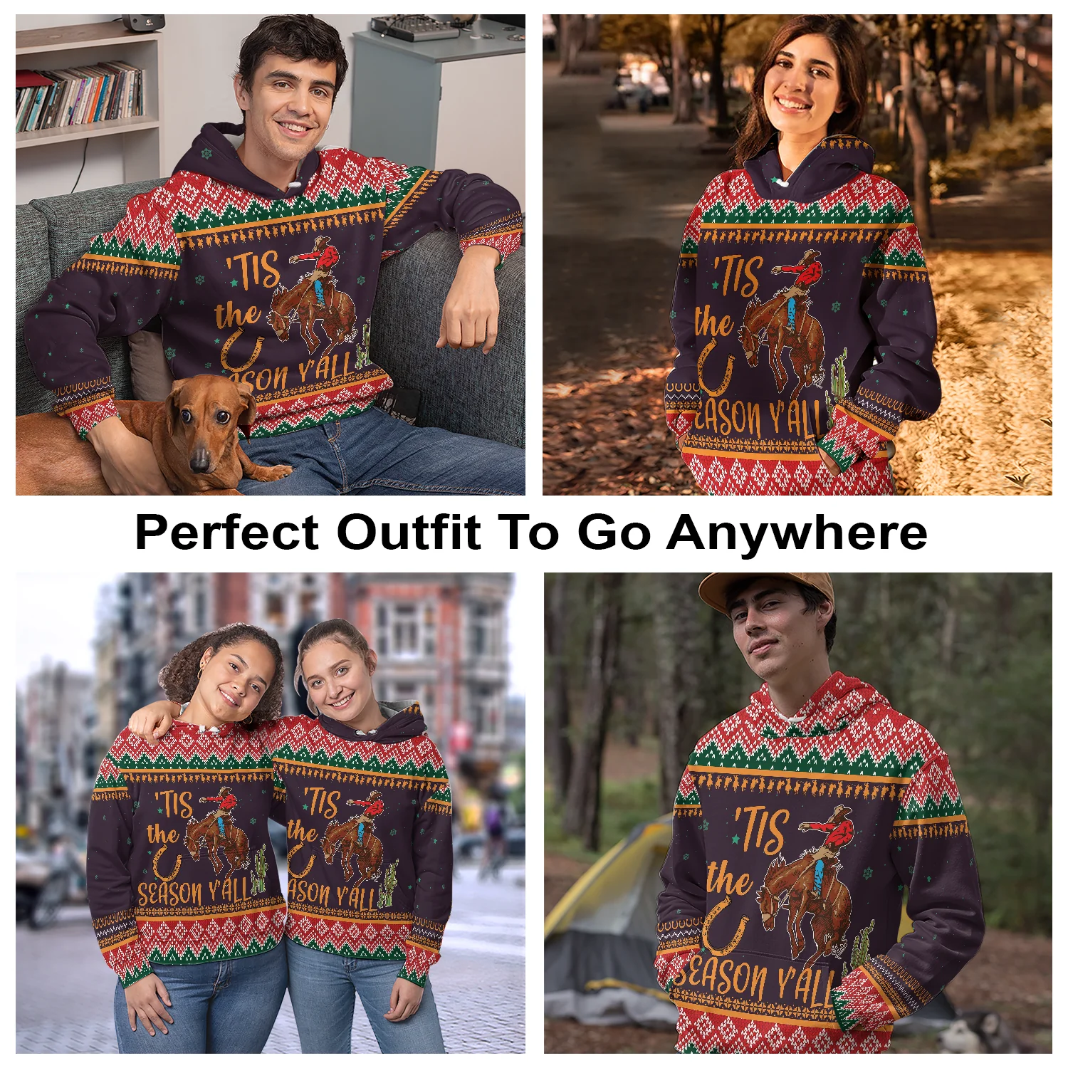 Cowboy Pullover Premium Hoodie Tis the Season Y'all, Perfect Outfit For Men And Women On Christmas New Year Autumn Winter - Image 3