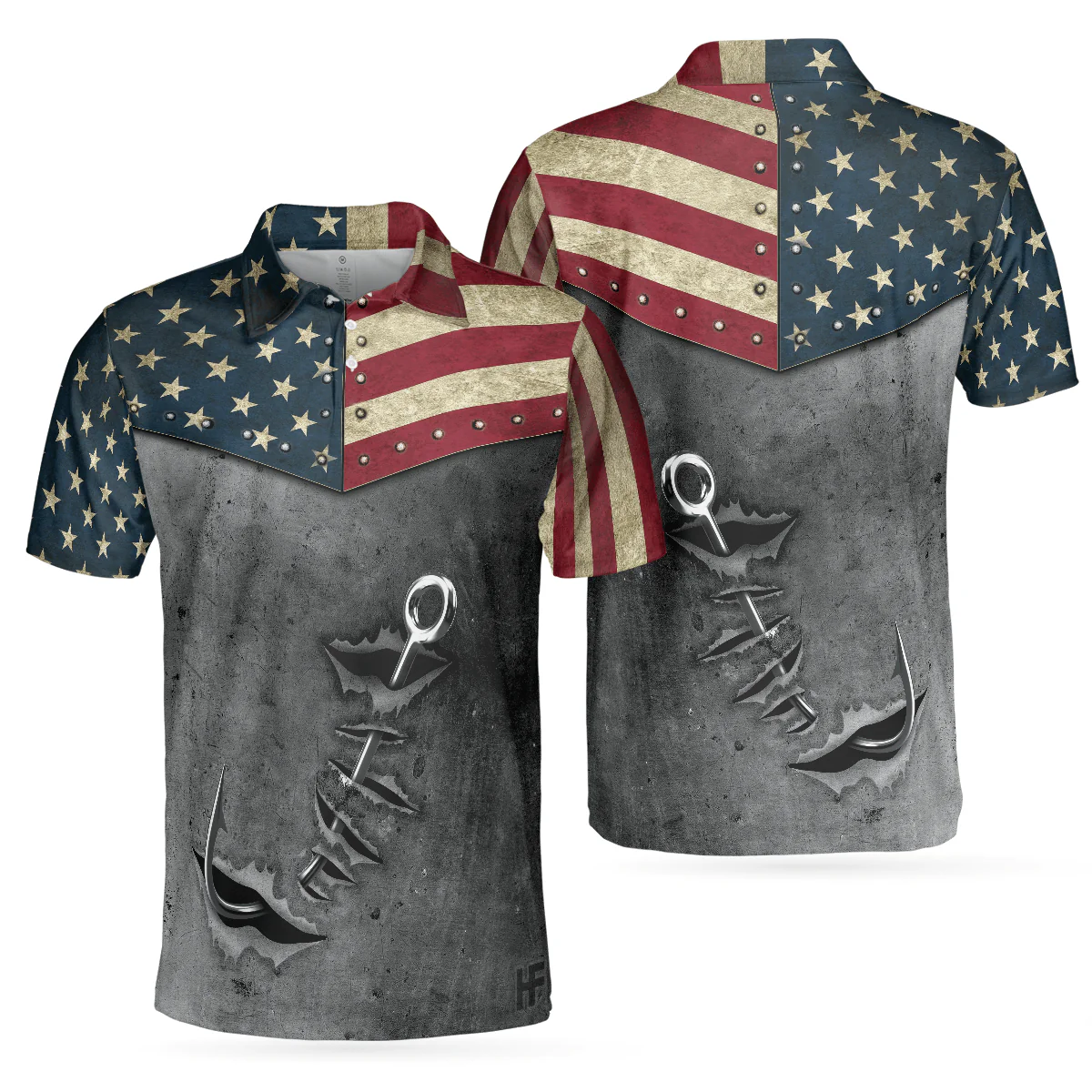 Crack Fishing American Flag Short Sleeve Polo Shirt, Patriotic Polo Shirt, Best Fishing Shirt For Men - Image 2