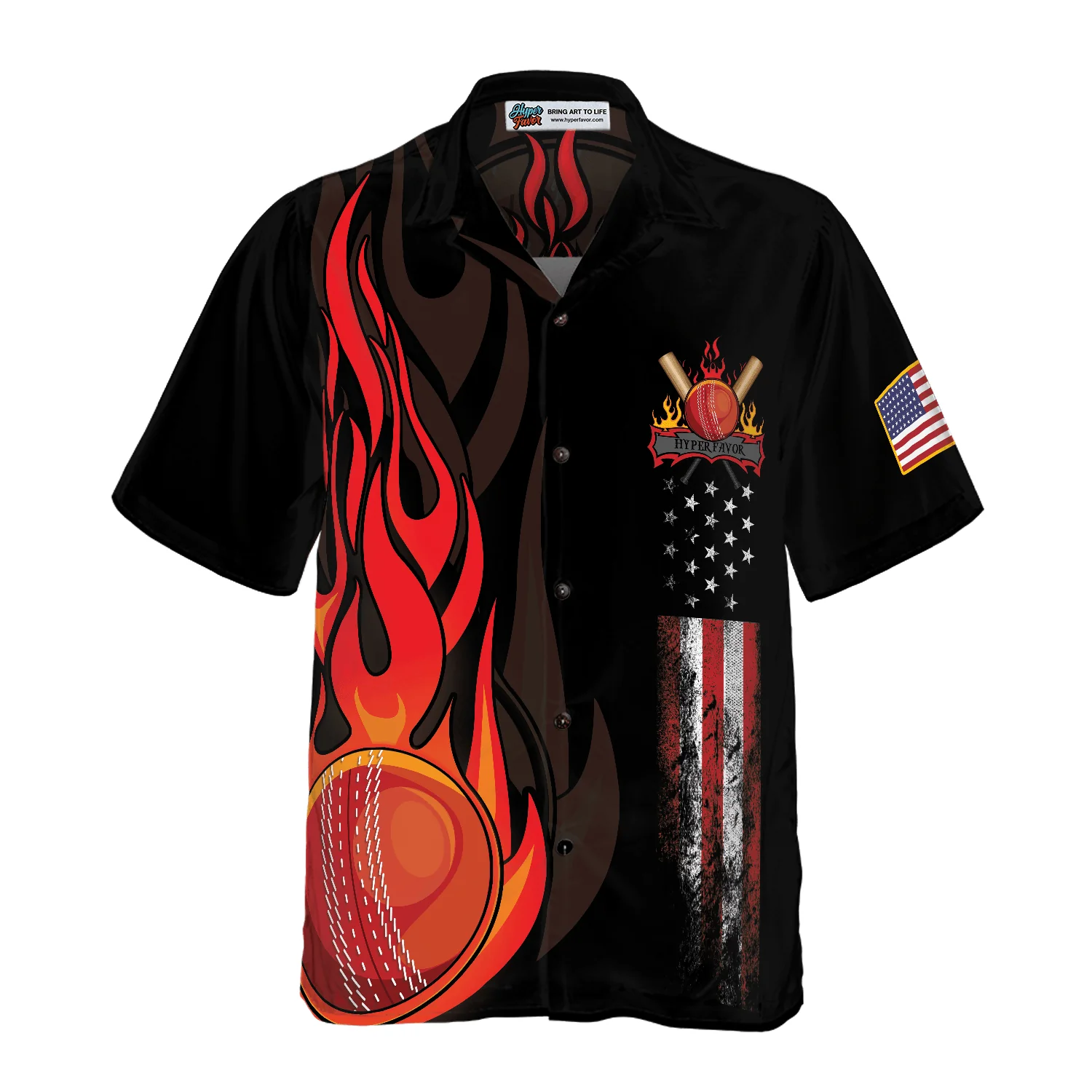 Cricket Flame American Flag Aloha Hawaiian Shirt For Summer, Colorful Hawaiian Shirt Outfit For Men Women, Friend, Team, Cricket Lovers - Image 3