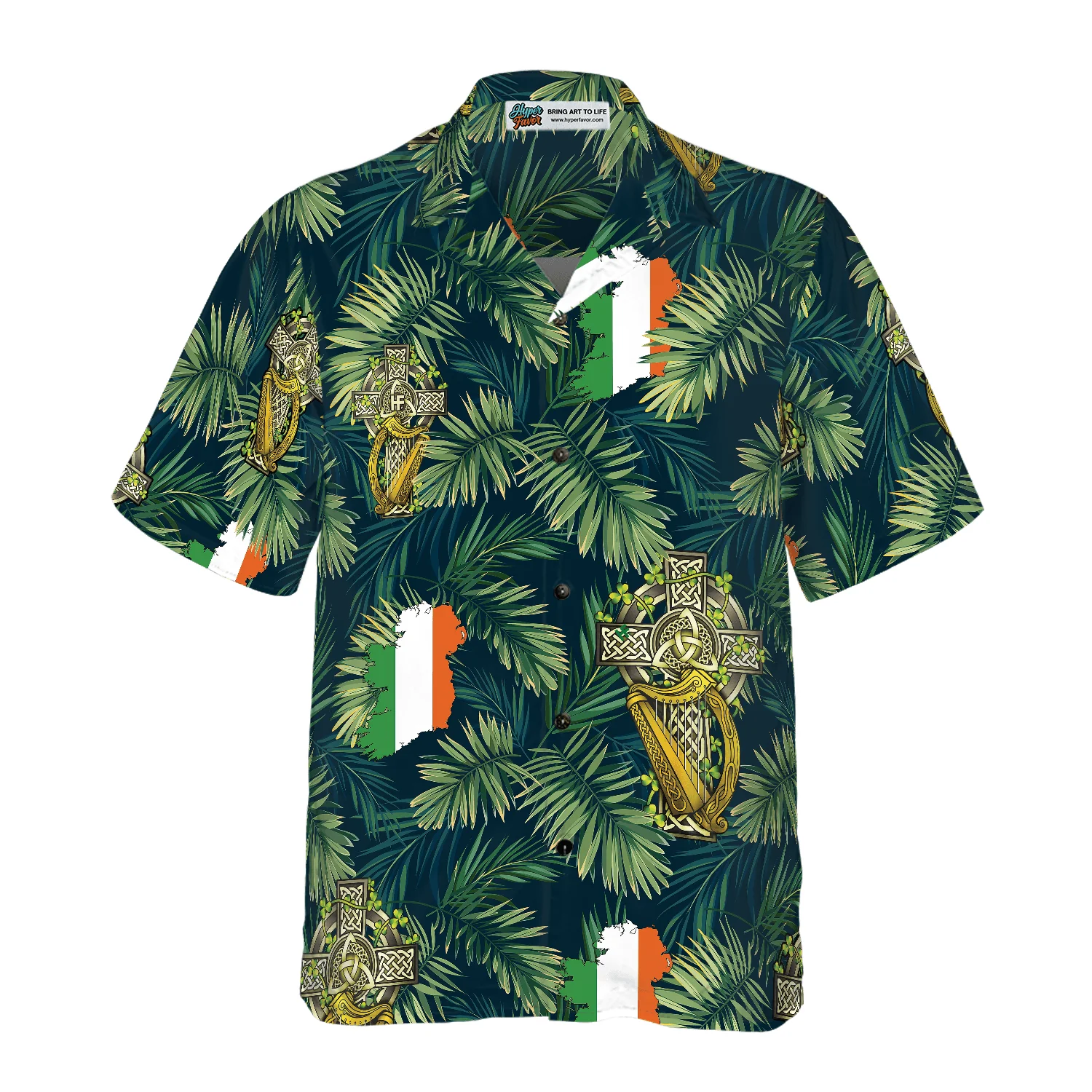 Cross Celtic Harp Pattern Irish Proud Hawaiian Shirt, Colorful Summer Aloha Shirts For Men Women, Perfect Gift For Husband, Wife, Patrick's Day - Image 2