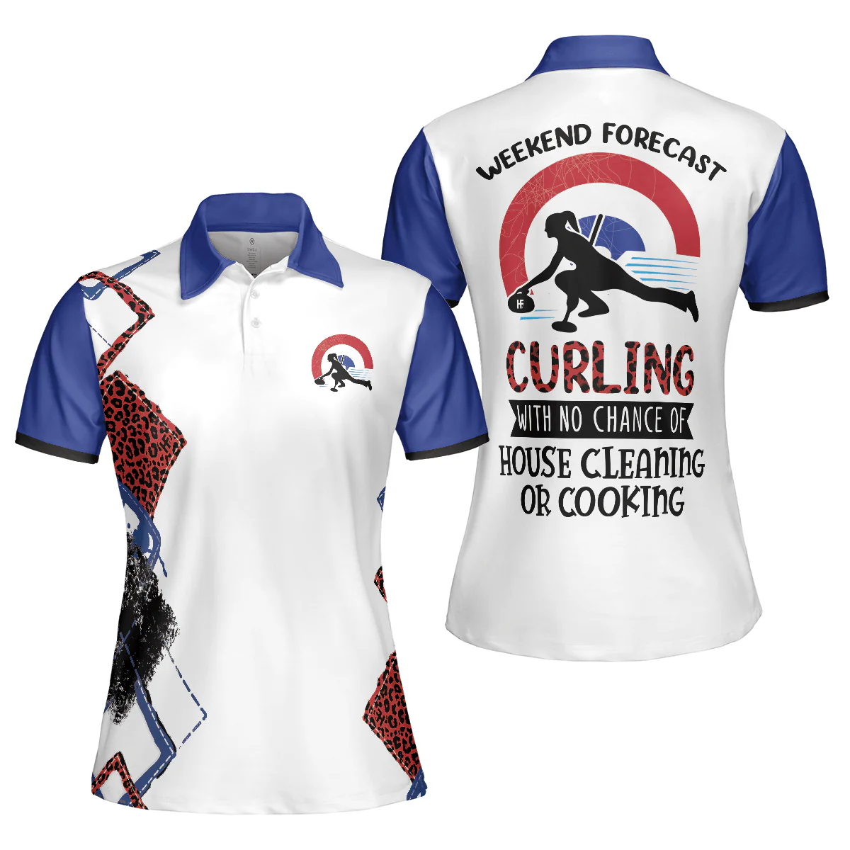 Curling Women Polo Shirt, Weekend Forecast Curling, Red Leopard Pattern Women Polo Shirts, Perfect Gift For Female, Ladies, Girls, Curling Lovers - Image 2