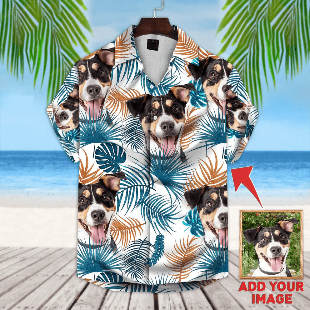 Custom Aloha Hawaiian Shirts With Dog Face - Leaves Pattern White Color Aloha Shirt, Custom Dog Pet Face Aloha Hawaiian Shirts & Tops For Men, Women - Image 5