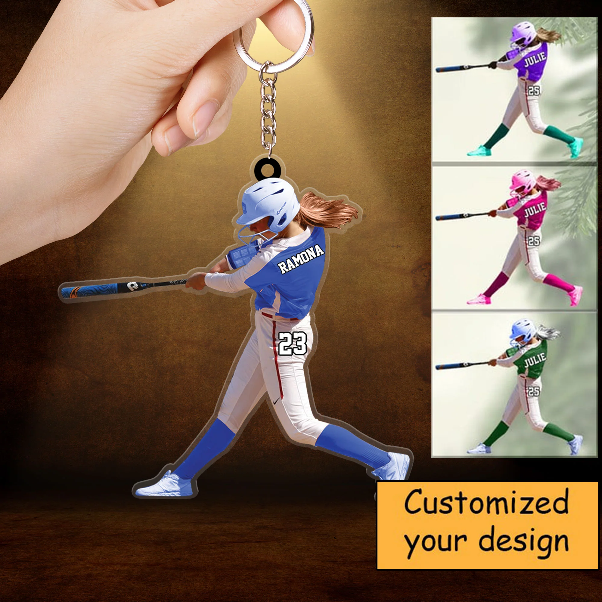 Custom Baseball Acrylic Christmas Keychain, Personalized Female Softball, Baseball Girl Batter Acrylic Keychain For Baseball Lover - Image 2