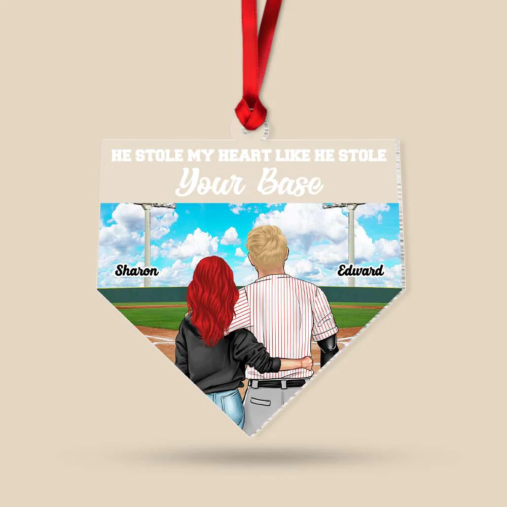 Custom Baseball Acrylic Ornament, Baseball He Stole My Heart Like He Stole Your Base Acrylic Ornament - Perfect Gift For Couple, Baseball Lover, Christmas, New Year - Image 2