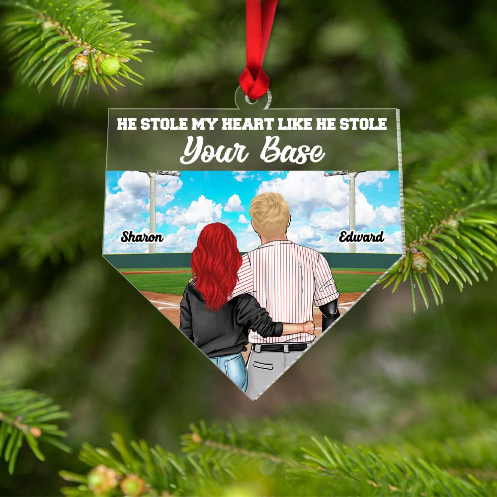 Custom Baseball Acrylic Ornament, Baseball He Stole My Heart Like He Stole Your Base Acrylic Ornament - Perfect Gift For Couple, Baseball Lover, Christmas, New Year - Image 3