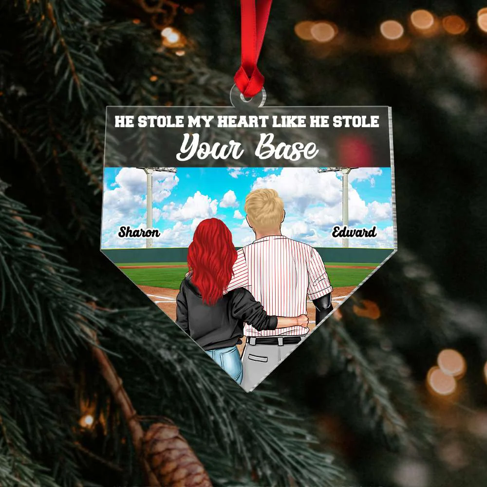Custom Baseball Acrylic Ornament, Baseball He Stole My Heart Like He Stole Your Base Acrylic Ornament - Perfect Gift For Couple, Baseball Lover, Christmas, New Year - Image 4
