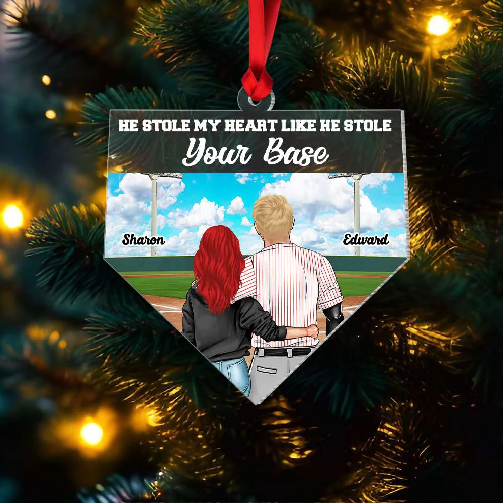 Custom Baseball Acrylic Ornament, Baseball He Stole My Heart Like He Stole Your Base Acrylic Ornament - Perfect Gift For Couple, Baseball Lover, Christmas, New Year - Image 5