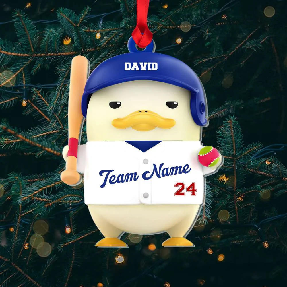 Custom Baseball Acrylic Ornament, Personalized Baseball Funny Duck Acrylic Ornament - Perfect Gift For Baseball Lover, Christmas, New Year - Image 2