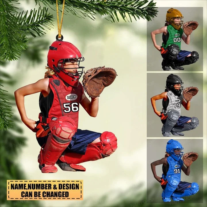 Custom Baseball Acrylic Ornament, Personalized Girls Baseball Player Catcher Christmas Acrylic Ornament For Baseball Lover, Christmas - Image 2