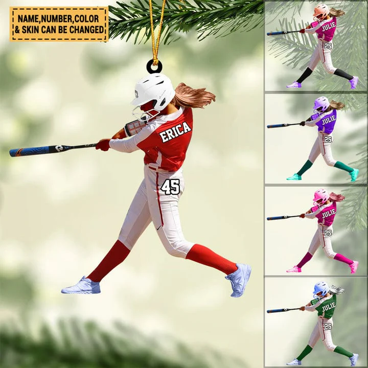 Custom Baseball Acrylic Christmas Keychain, Personalized Female Softball, Baseball Girl Batter Acrylic Keychain For Baseball Lover - Image 6
