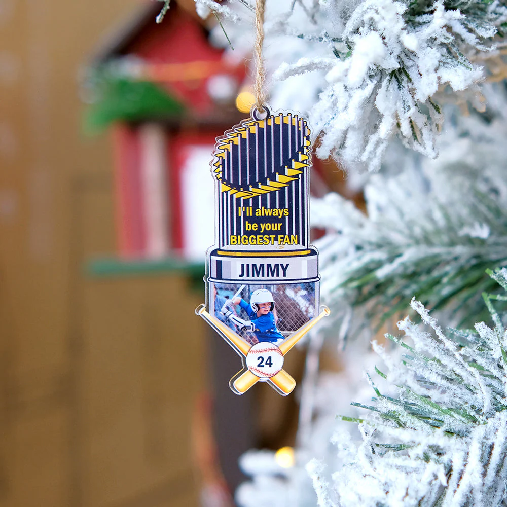 Custom Baseball Trophy Acrylic Ornament, Personalized Photo I'll Always Be Your Biggest Fan Acrylic Ornament - Perfect Gift For Baseball Lover - Image 3