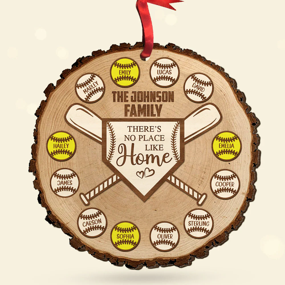 Custom Baseball Wooden Ornament, Personalized There's No Place Like Home Wooden Ornament - Perfect Gift For Baseball Lover, Christmas, New Year - Image 3