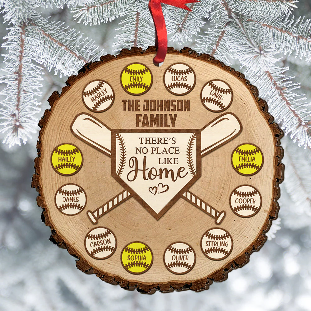Custom Baseball Wooden Ornament, Personalized There's No Place Like Home Wooden Ornament - Perfect Gift For Baseball Lover, Christmas, New Year - Image 4