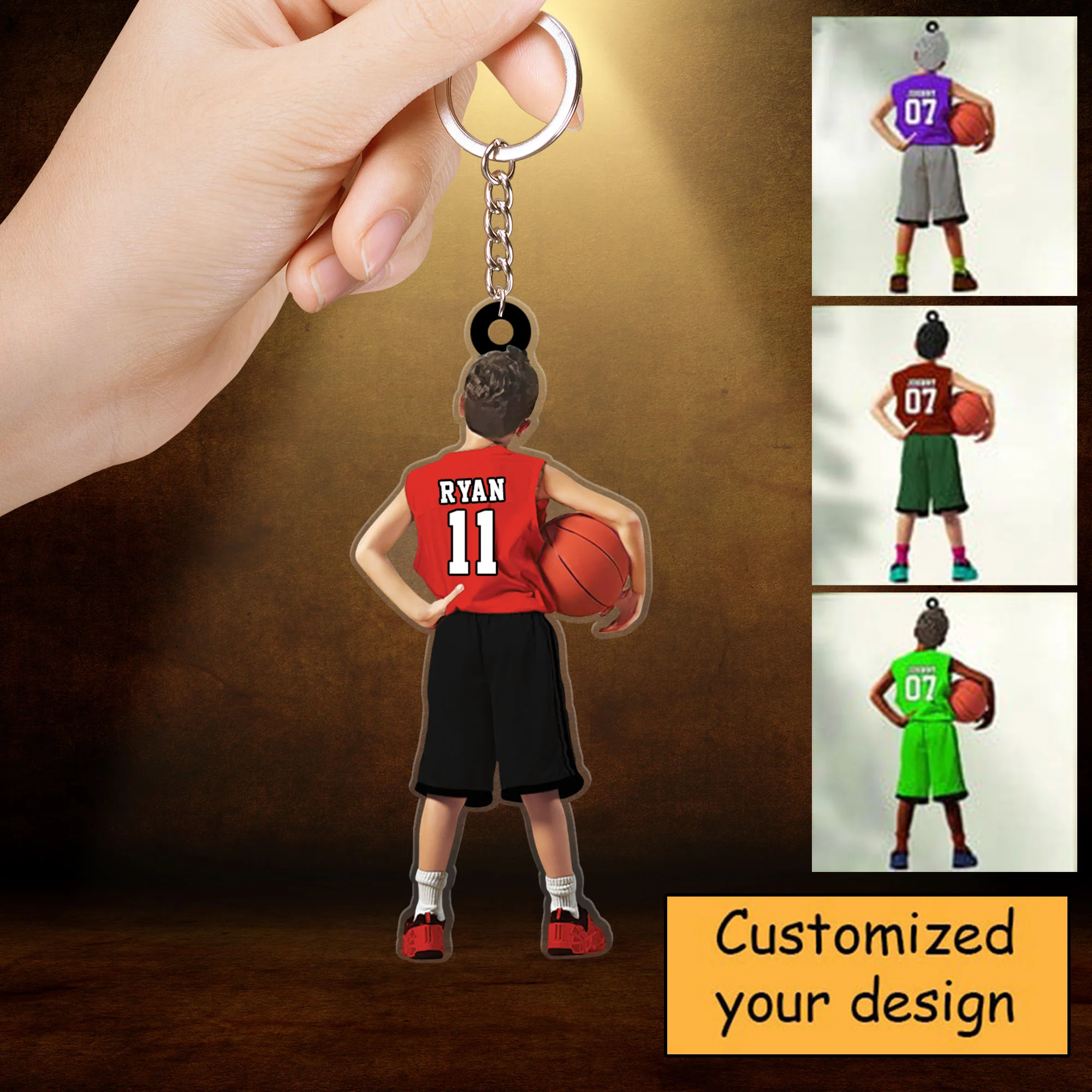 Custom Basketball Acrylic Christmas Keychain, Personalized Kids Little Boy Basketball Acrylic Keychain For Basketball Lover, Christmas - Image 2