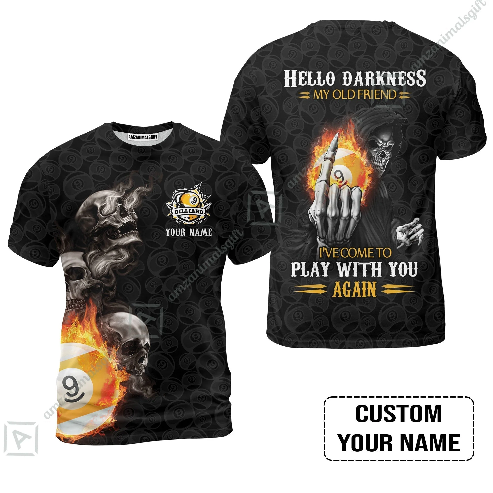 Custom Billiard Hawaiian Shirt - Skull Reaper Billiard Pool 9 Ball Hello Darkness My Old Friend Personalized Name Hawaiian Shirt - Image 7