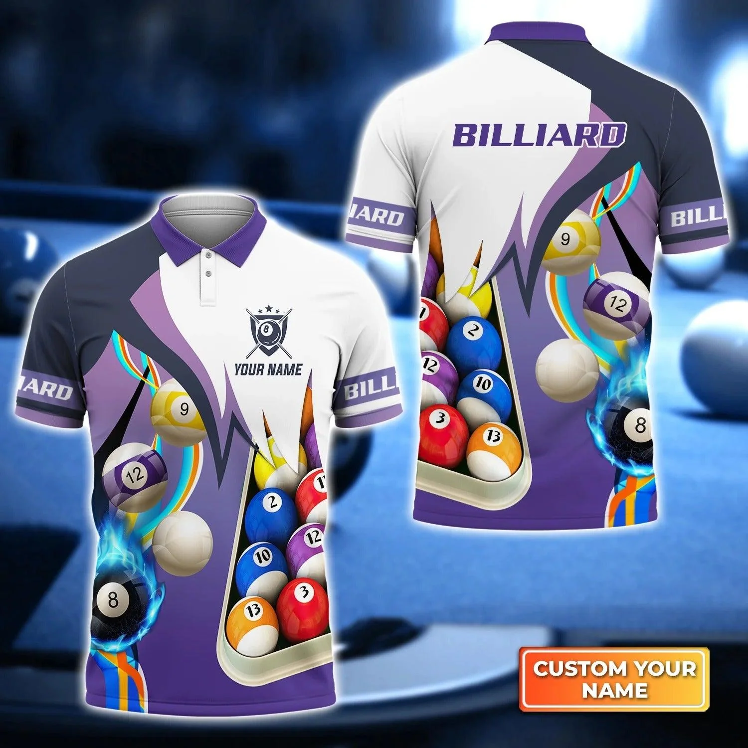 Custom Billiard Men Polo Shirt - Billiard Purple Personalized Name Polo Shirt, Perfect Billiard Polo Shirt For Men, Billiard Players