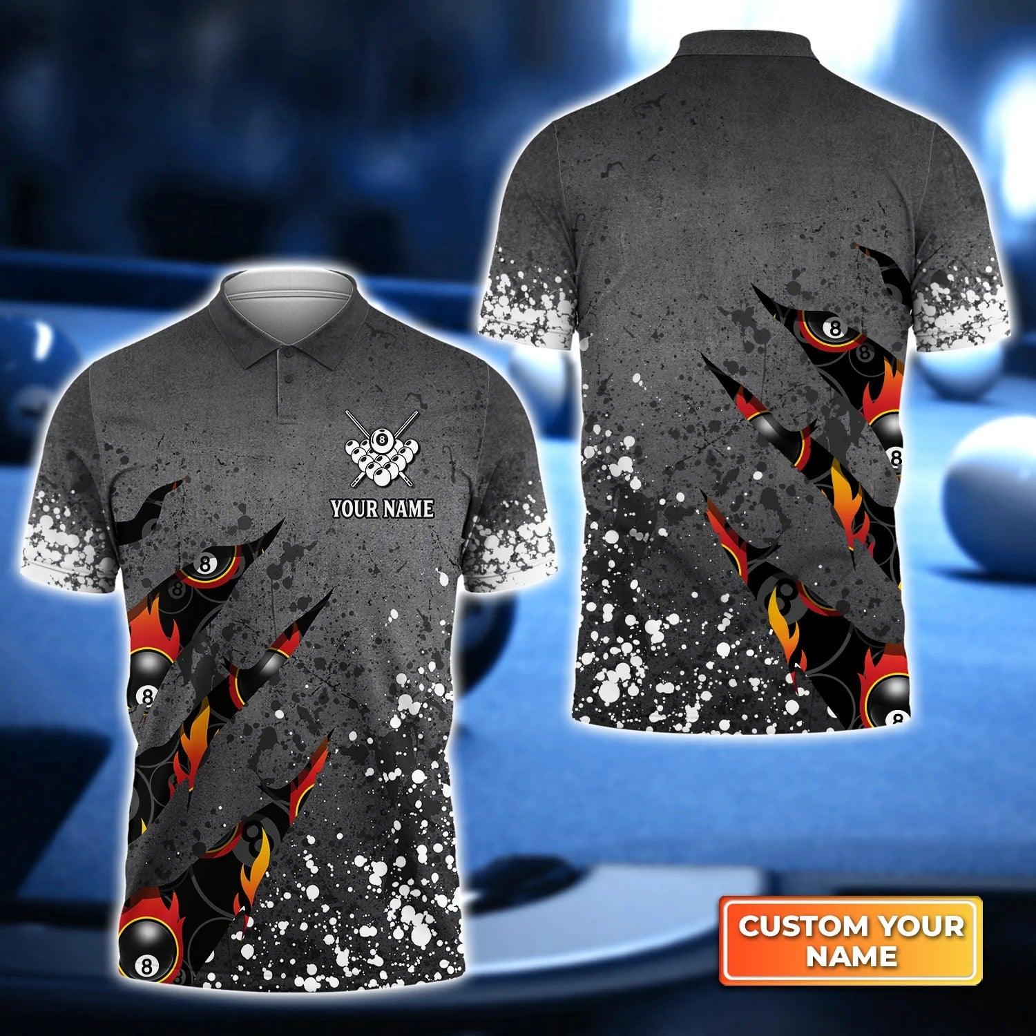 Custom Billiard Men Polo Shirt - Billiards 8 Balls Paint Splash Personalized Name Polo Shirt - Perfect Billiard Polo Shirt For Men, Billiard Lover