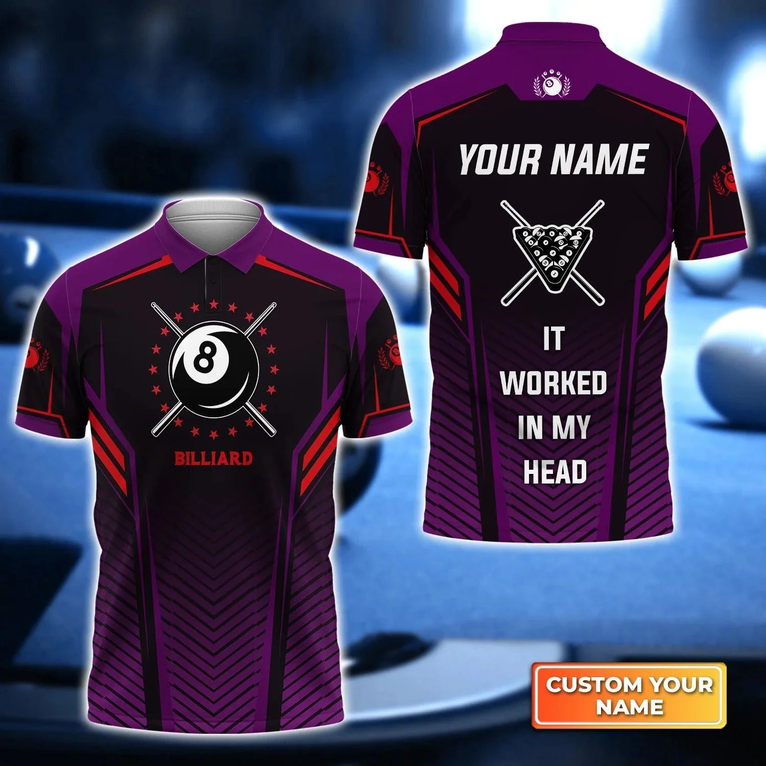 Custom Billiard Men Polo Shirt - Purple Billiard Pool 8 It Worked In My Heart Personalized Name Polo Shirt - Perfect Billiard Polo Shirt For Men