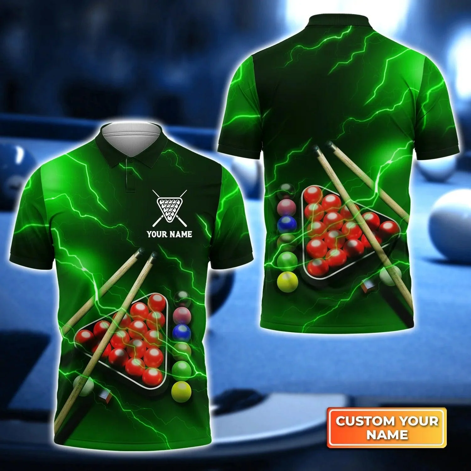 Custom Billiard Men Polo Shirt - Snooker Thunder Lightning Personalized Name Polo Shirt, Perfect Billiard Polo Shirt For Men, Billiard Players