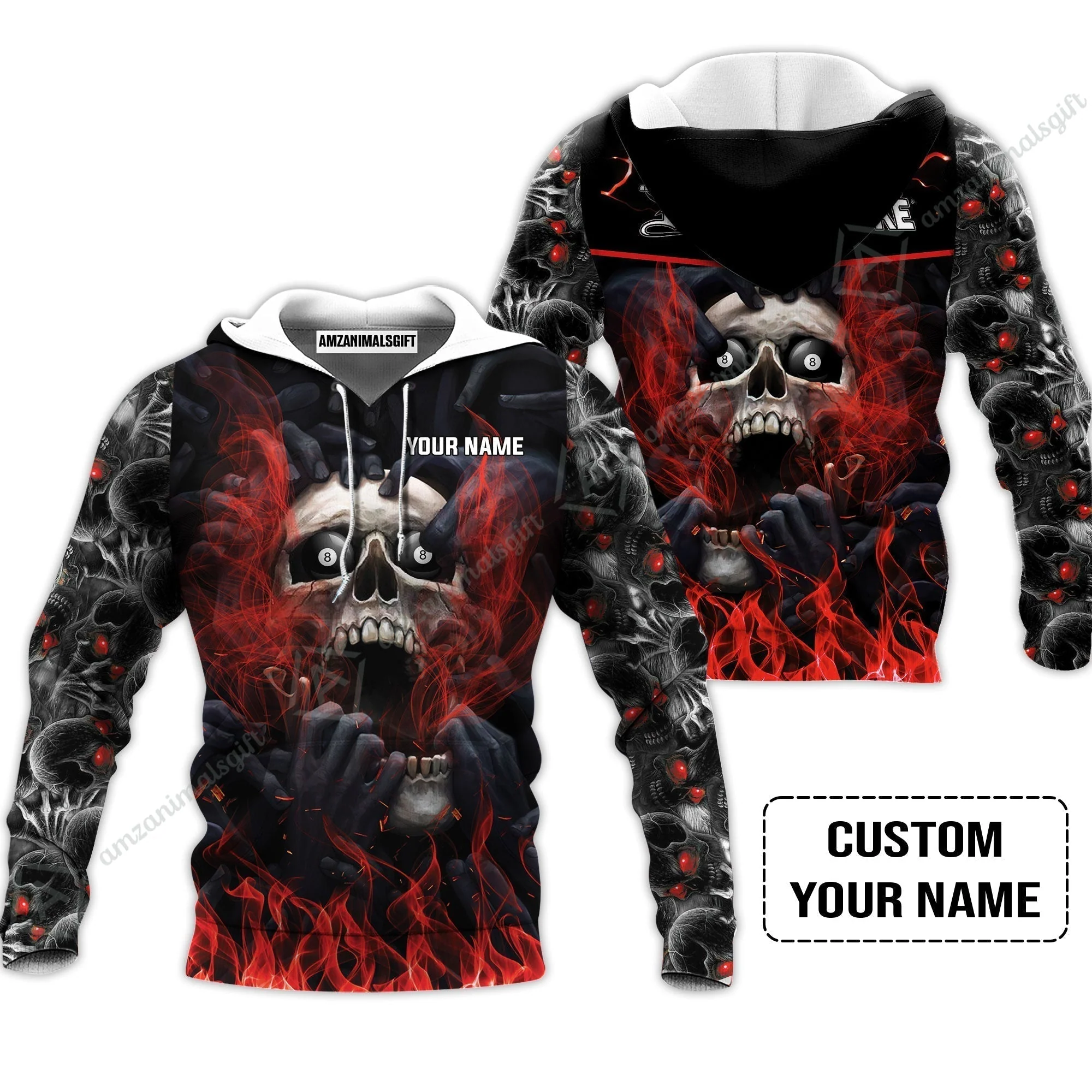 Custom Billiard T-Shirt - Dead Stroke Pool 8 Ball Skull On Fire Personalized Name, Perfect Billiard T-Shirt - Image 5