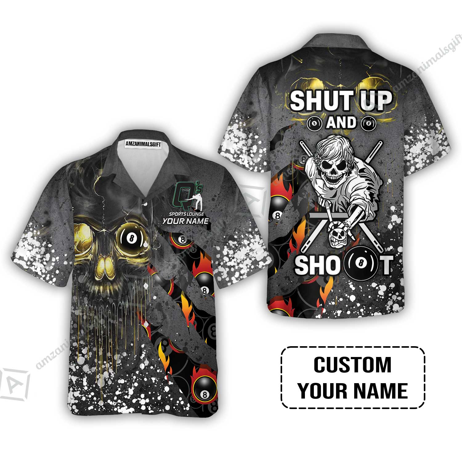 Custom Billiard T-Shirt - Q's Team Billiards 8 Balls Paint Splash Personalized Name T-Shirt - Image 2