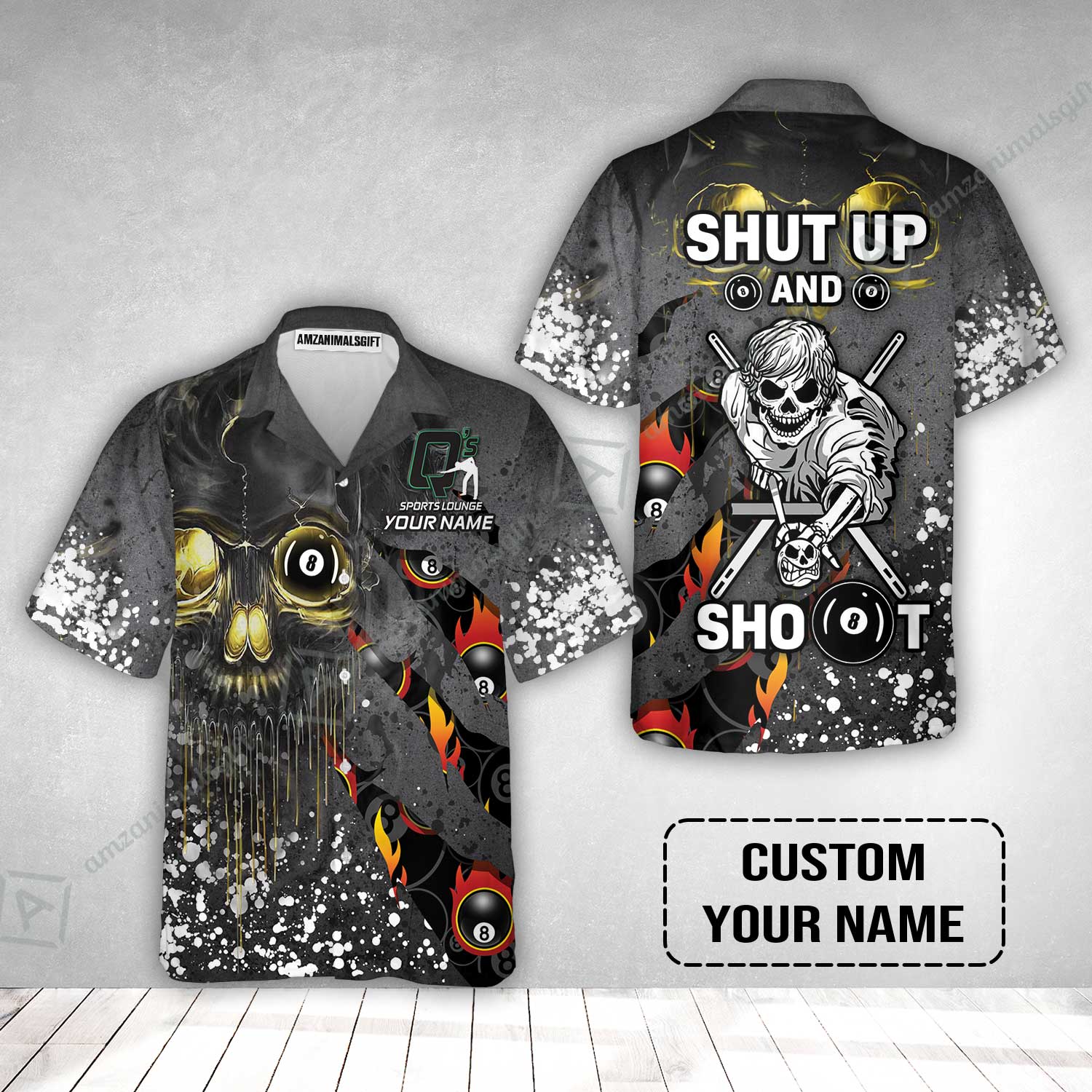 Custom Billiard T-Shirt - Q's Team Billiards 8 Balls Paint Splash Personalized Name T-Shirt - Image 3