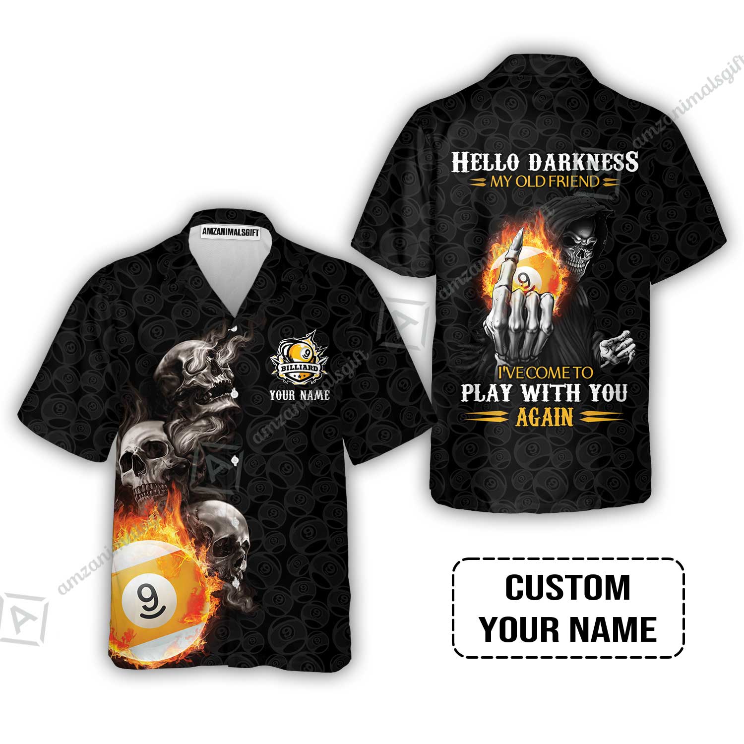 Custom Billiard Women Polo Shirt - Skull Reaper Billiard Pool 9 Ball Hello Darkness My Old Friend Personalized Name Women Polo Shirt - Image 6