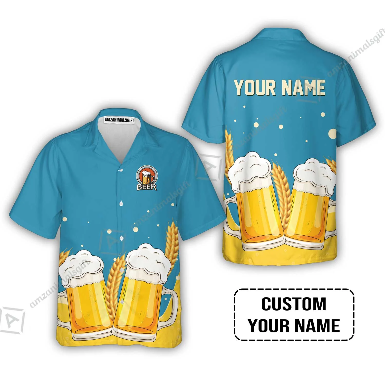 Custom Blue Beer Pattern Design Oktoberfest Beer Festival Performance Polo Shirt - Image 3