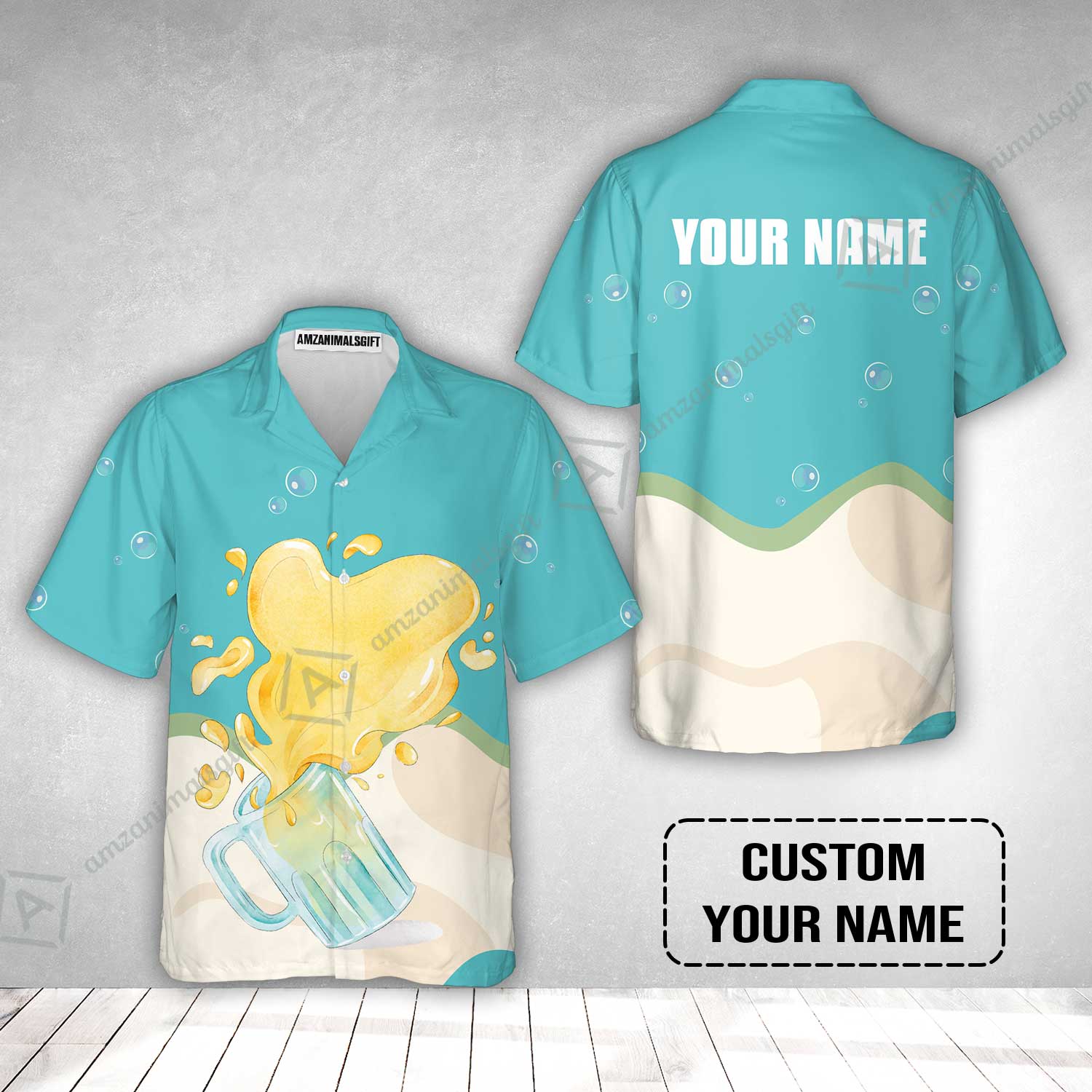 Custom Blue Cream Beer Pattern Design Oktoberfest Beer Festival Performance Hawaiian Shirt - Image 2