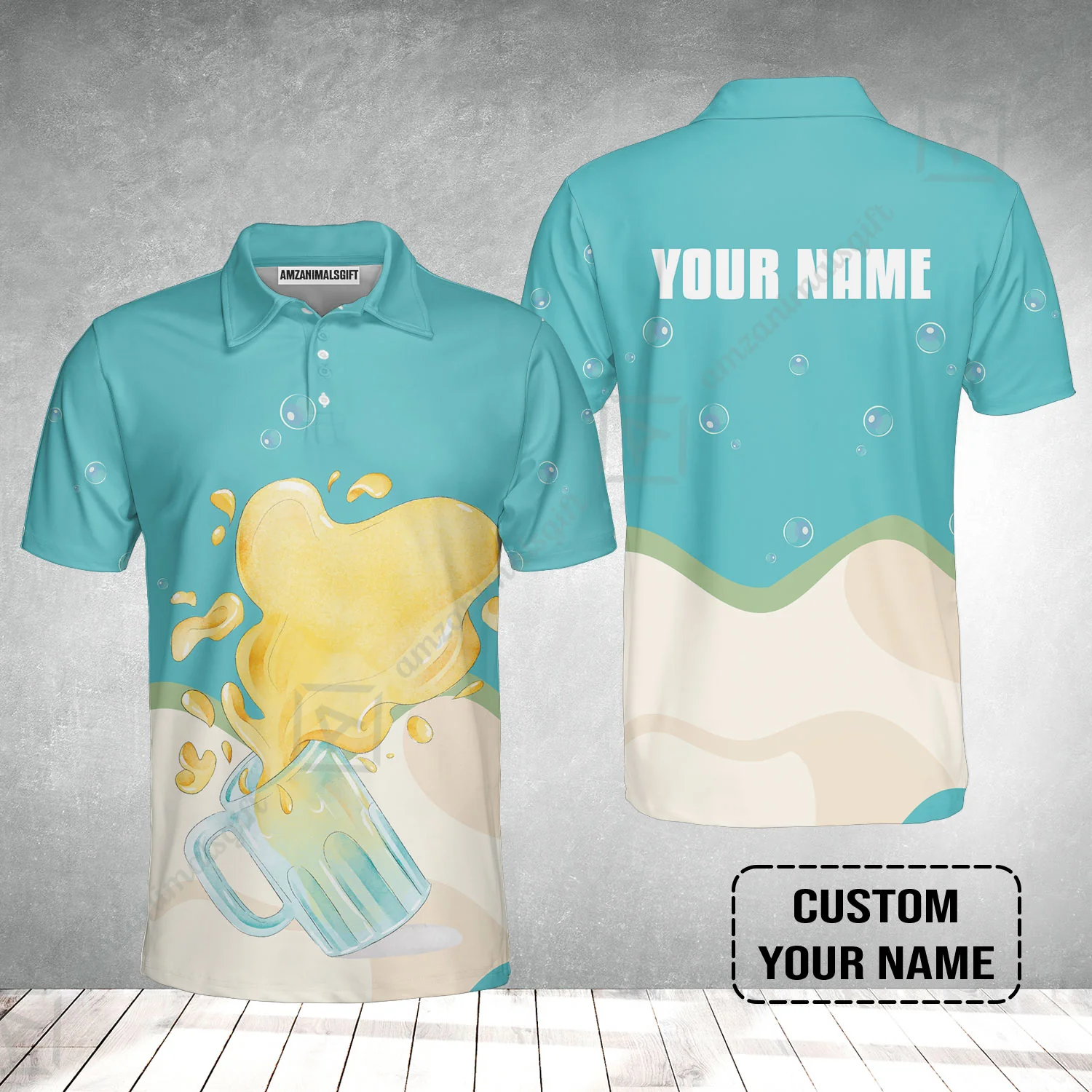 Custom Blue Cream Beer Pattern Design Oktoberfest Beer Festival Performance Polo Shirt - Image 2