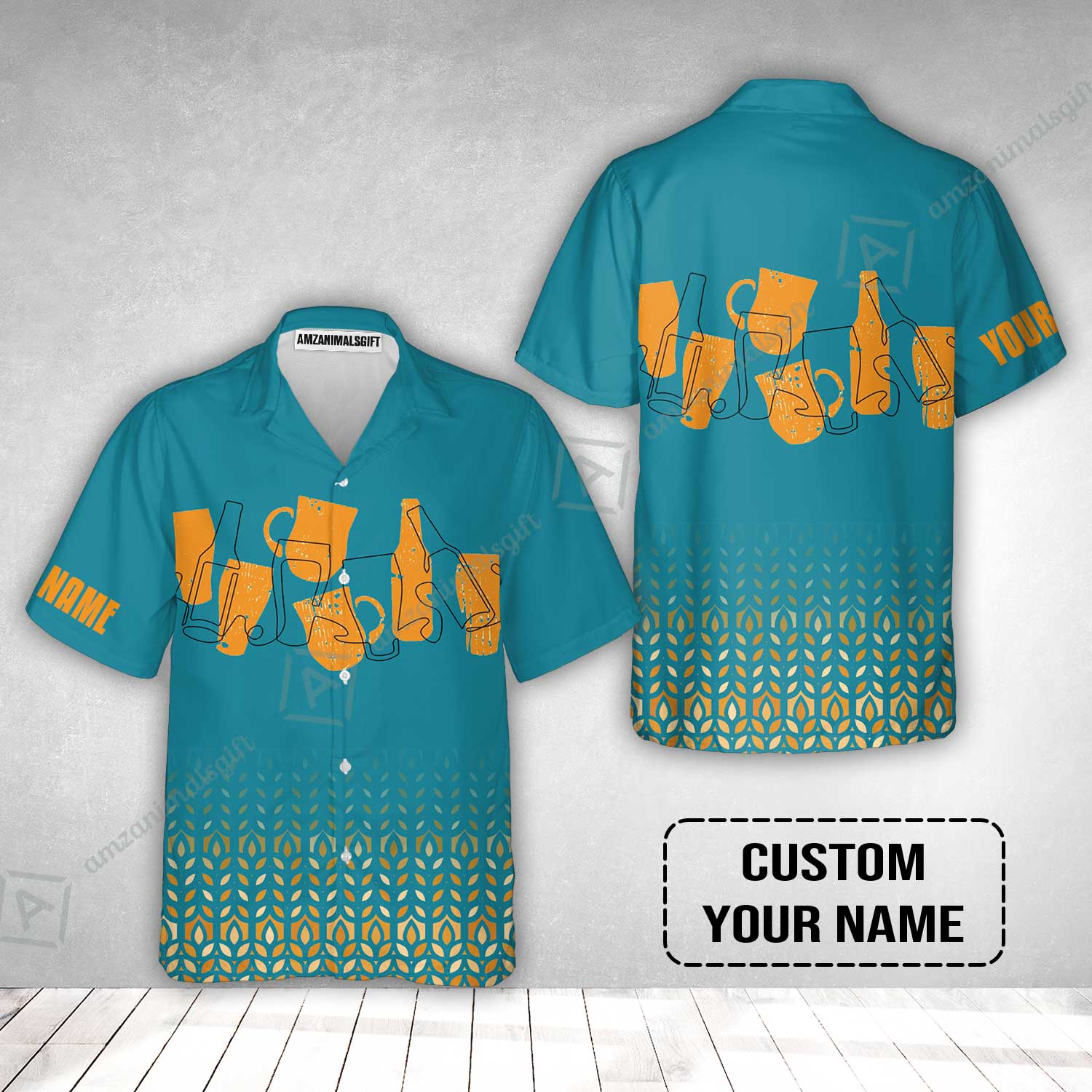 Custom Blue Orange Beer Pattern Design Oktoberfest Beer Festival Performance Hawaiian Shirt - Image 2